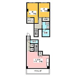 ウィペット・スクエア 3階2LDKの間取り