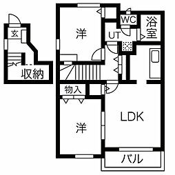 サンロード 2階2LDKの間取り