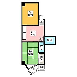 ブランシュ東海通 4階2DKの間取り