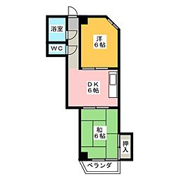 ブランシュ東海通 4階2DKの間取り