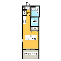 カシェット 1階ワンルームの間取り