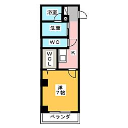 ライフワンビル 2階1Kの間取り