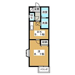 リナシメントＡ棟 1階1DKの間取り