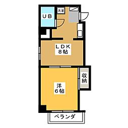 シャンポール港楽 2階1LDKの間取り