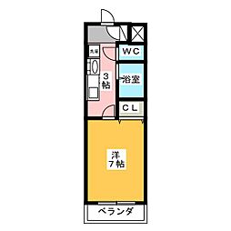 サニーコート　II 2階1Kの間取り