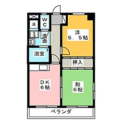メゾン港北 2階2DKの間取り