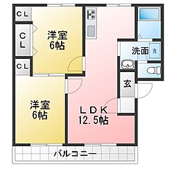 ポストモダンハイツA棟 2LDKの間取図画像