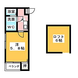 ツェルニー 1Kの間取図画像