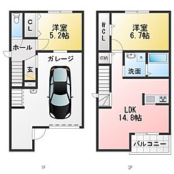 仮称 宝神二丁目連家轟 2LDKの間取図画像