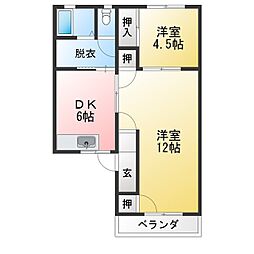 サンハイツはるだんの 2DKの間取図画像