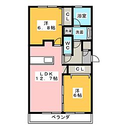 サニープレイス十一屋G 2LDKの間取図画像
