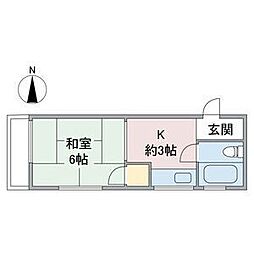 ムーニー若原 1Kの間取図画像