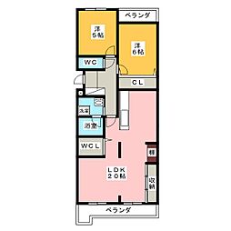ヴェルビュ星ケ丘S棟 2LDKの間取図画像