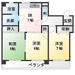第二高社ハイツ 3DKの間取図画像