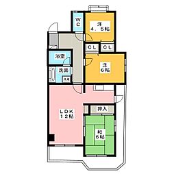 ヴェルビュ一社 3LDKの間取図画像