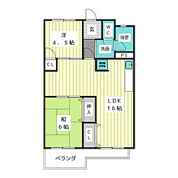 西一社第二団地102号棟 2LDKの間取図画像