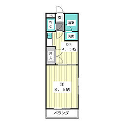 グランドハイツ社台 1DKの間取図画像