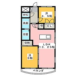 サンセイハイツ社台 2LDKの間取図画像