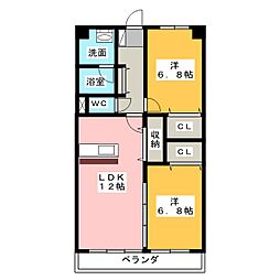 アソシア一社2 2LDKの間取図画像