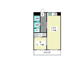 スカイル白川 1LDKの間取図画像