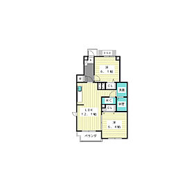 グリシーヌ3番館A 2LDKの間取図画像