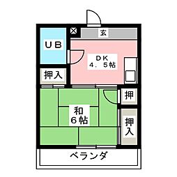 リバーサイドハイツ 3階1DKの間取り