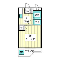 東洋ハイツ 2階1Kの間取り