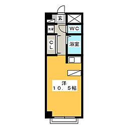 リュシャール 2階ワンルームの間取り