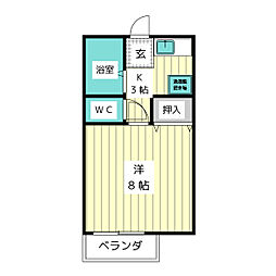 リバーサイド仲田 1Kの間取図画像