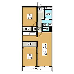 ポニーヒル長久手C棟 2LDKの間取図画像