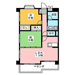 向陽ハイム 2LDKの間取図画像