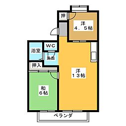 フローレンスながくてB棟 2LDKの間取図画像