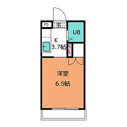 パールハイツII 4階ワンルームの間取り