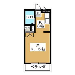パールハイツII 3階ワンルームの間取り