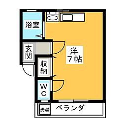 ウインベル栄 1階ワンルームの間取り