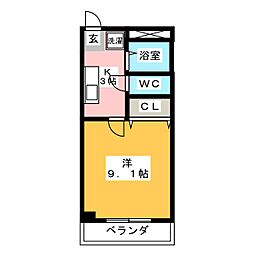 プライム植田 2階1Kの間取り