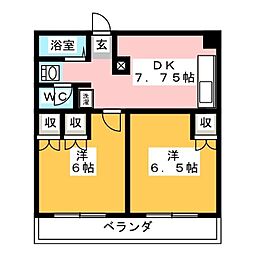 アールグラン天白 3階2DKの間取り
