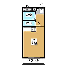 ヴィラ・シャルダン 4階ワンルームの間取り