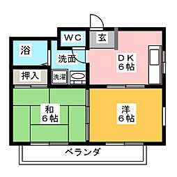 中砂ハイツ 2DKの間取図画像