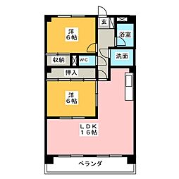ファミーユはりや 3階2LDKの間取り