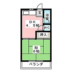 島田橋ハイツ 2階1DKの間取り