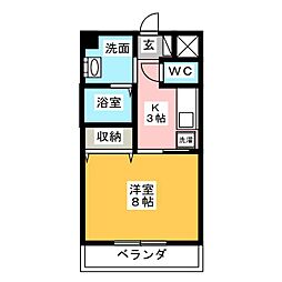 びい4植田 1Kの間取図画像