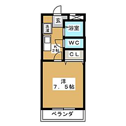 メゾンドール高木 2階1Kの間取り