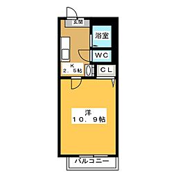 クレア塩釜 2階1Kの間取り