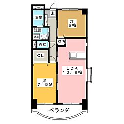 ハピネ音聞山 2LDKの間取図画像