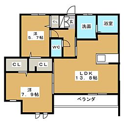サニーコート 2LDKの間取図画像