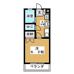 Y.Kパレス 1Kの間取図画像