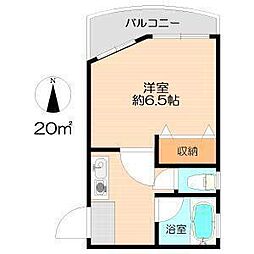 テレサイト植田1990 1Kの間取図画像