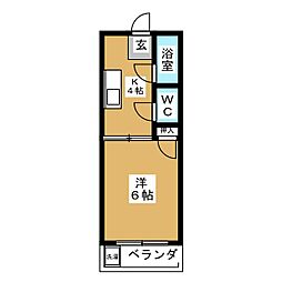 フローラ大坪 1Kの間取図画像
