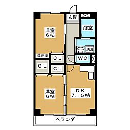 岡部ビル 2DKの間取図画像